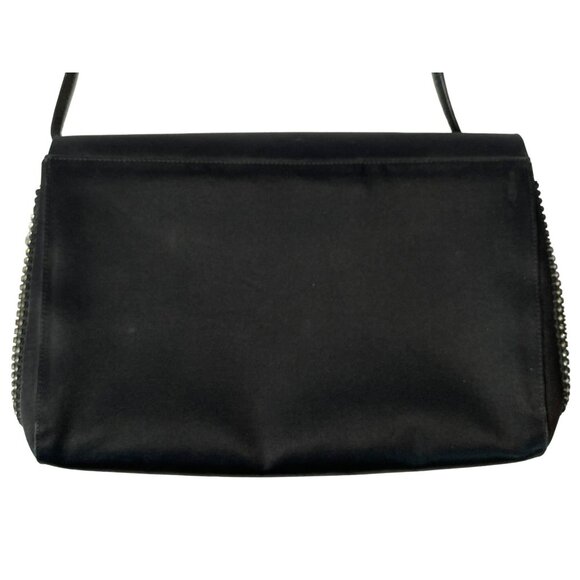 Vintage Charles Jourdan Black Satin Rhinestone Shoulder Bag Clutch 80s 90s Y2K - Picture 7 of 7